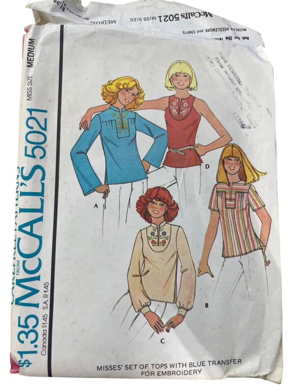 Vintage 70s McCalls 5021 Sewing Pattern Medium Misses Set Of Tops Retro CUT
